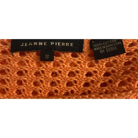 Jeanne Pierre Women's Size Small Orange Crochet Open Knit Sweater 3/4 Sleeve - Picture 3 of 4